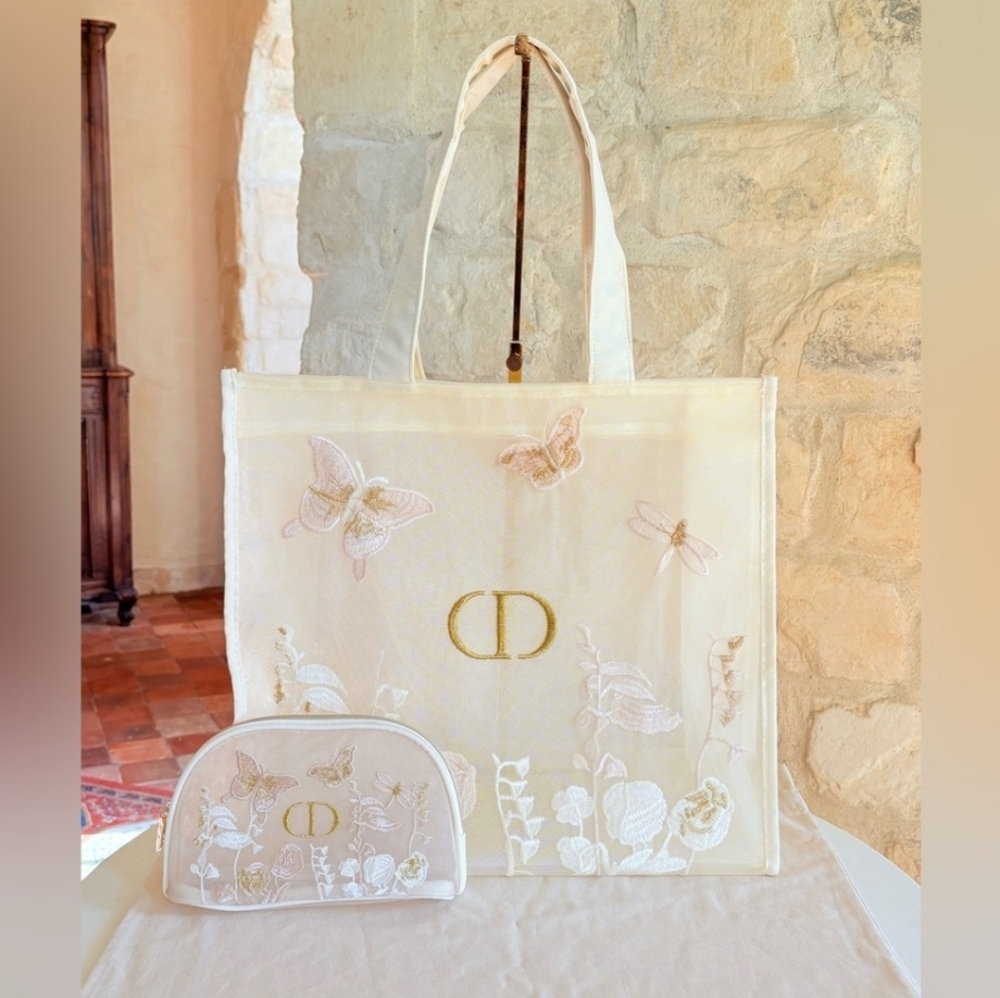 Dior Cream Tote and Pouch with Gold Accents - Picture 2 of 3